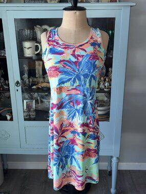 Columbia Dress Freezer III Dress Sz M Vibrant Tropical Palm Print